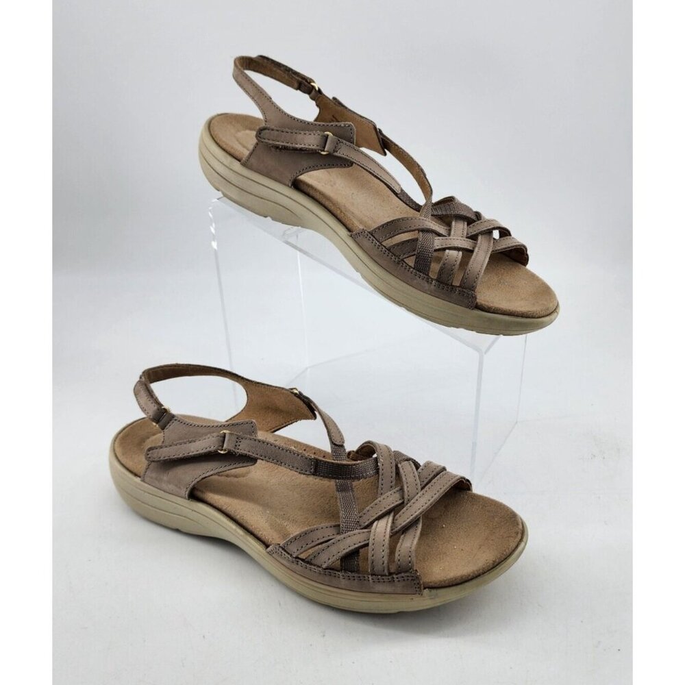 Hotter Women Maisie Comfort Strappy Sandal Sport Leather Adjustable Beige Sz 9.5